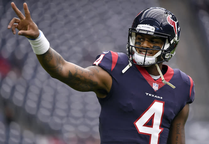 Though Deshaun Watson razzled and dazzled his way to ridiculous fantasy numbers over seven games last year, many fantasy owners are saying “peace out” to the QB at his current ADP. (AP Photo/Eric Christian Smith)