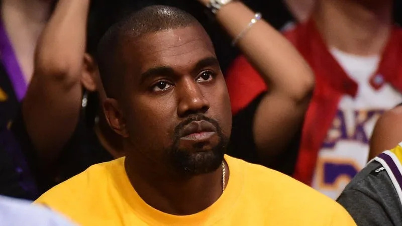 Kanye West looks on as he watches as the Los Angeles Lakers take on the Utah Jazz at Staples Center on April 13, 2016 in Los Angeles, California.