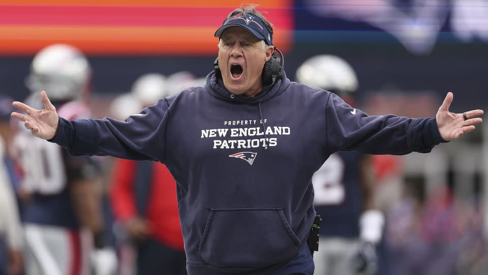 Belichick reacts after a play in the second half of the game against the Bills. - Maddie Meyer/Getty Images