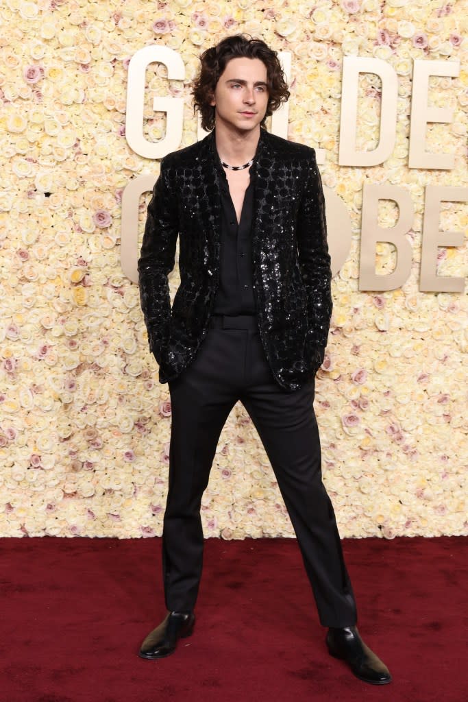 Timothée Chalamet attends the 81st Annual Golden Globe Awards at The Beverly Hilton on January 07, 2024 in Beverly Hills, California.