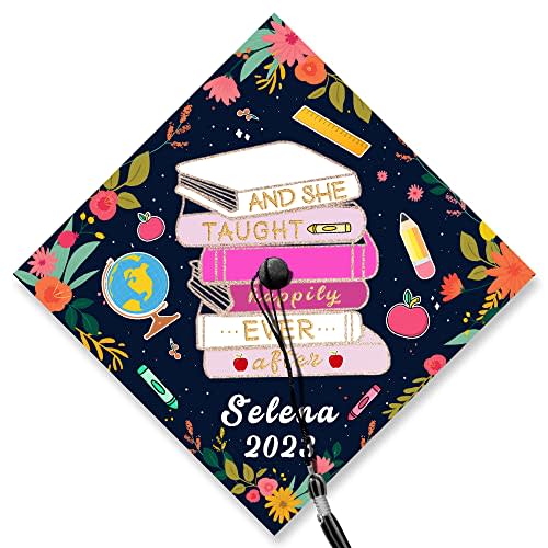 And She Taught Happily Ever After Printed Graduation Cap Topper - Personalized Future Teacher Grad Cap Topper For Class of 2023