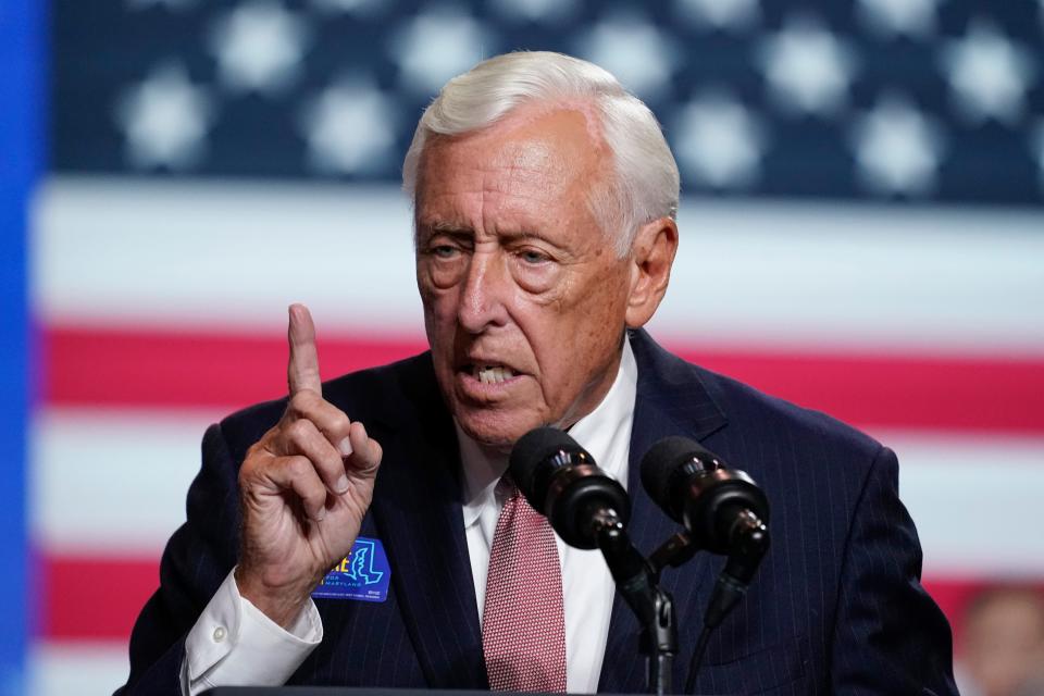 Rep. Steny Hoyer, D-Md., speaks ahead of President Joe Biden during a rally for the Democratic National Committee at Richard Montgomery High School, Thursday, Aug. 25, 2022, in Rockville, Md. (AP Photo/Alex Brandon)