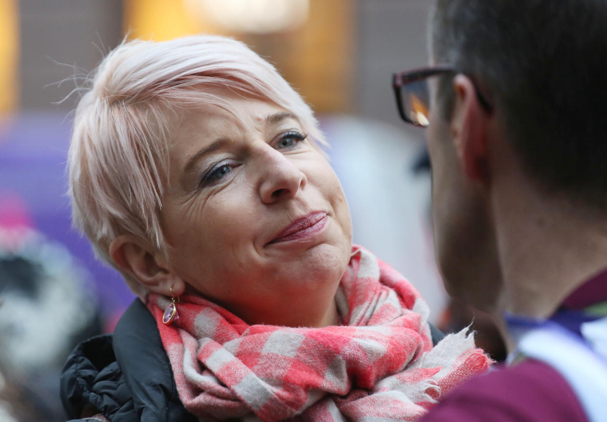 Katie Hopkins outside the Royal Courts of Justice in London, where Sergeant Alexander Blackman, who is serving life after being found guilty of murdering an injured Afghan fighter faces a wait until next week to see if he will be freed pending a new challenge against his conviction. (Photo by Philip Toscano/PA Images via Getty Images)