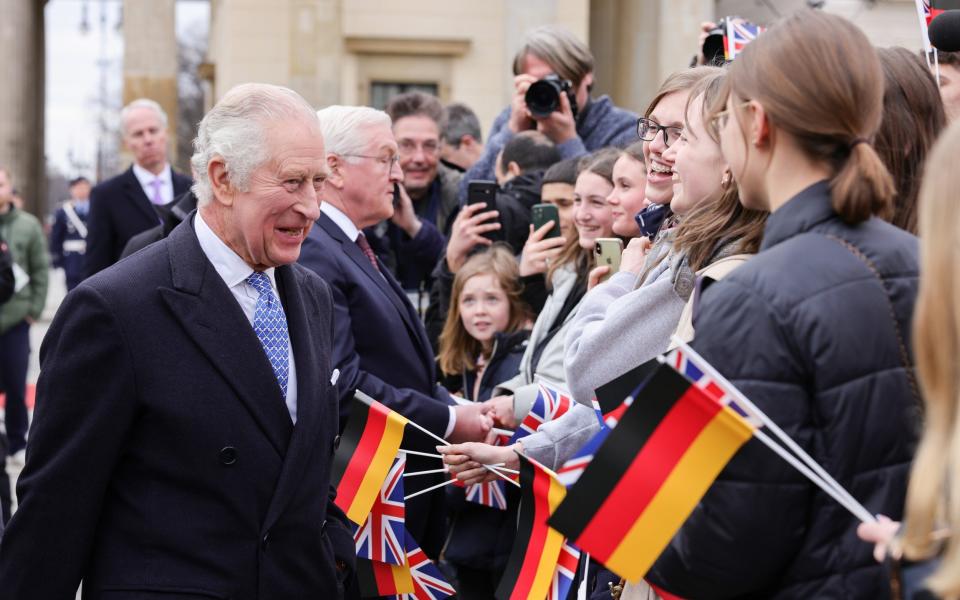 King Charles meets crowds during the ceremonial welcome at Brandenburg Gate in Berlin - Andreas Rentz/Getty Images Europe