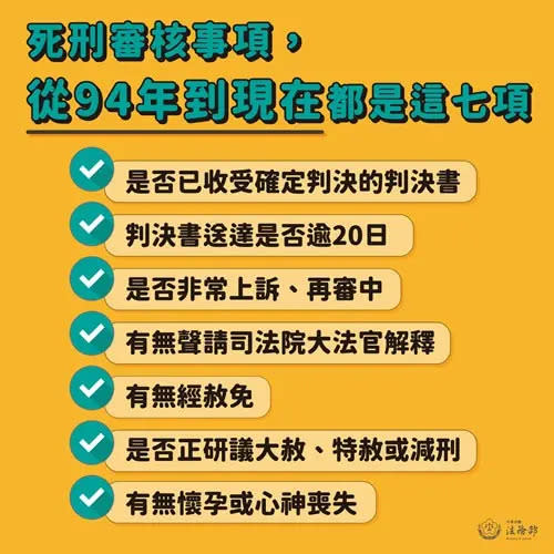 ▲死刑審核7事項（圖／法務部提供）