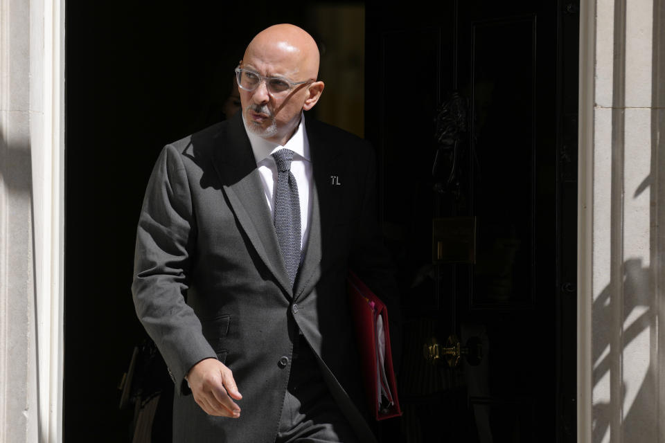FILE - Britain's Secretary of State for Education Nadhim Zahawi leaves after attending a cabinet meeting at 10 Downing Street in London, Tuesday, June 7, 2022. British Prime Minister Boris Johnson managed to see off a no-confidence vote from his own Conservative Party — but the result dealt a heavy blow to his authority, and questions are already being asked over who could succeed him. (AP Photo/Kirsty Wigglesworth, File)