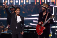 <p>Jon Batiste (left) and Gary Clark Jr. perform onstage during the 60th Annual Grammy Awards at Madison Square Garden in New York City on January 28, 2018. (Photo: Getty Images) </p>