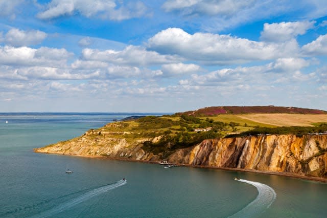 England, Isle of Wight, View towards the cliffs from The Needles