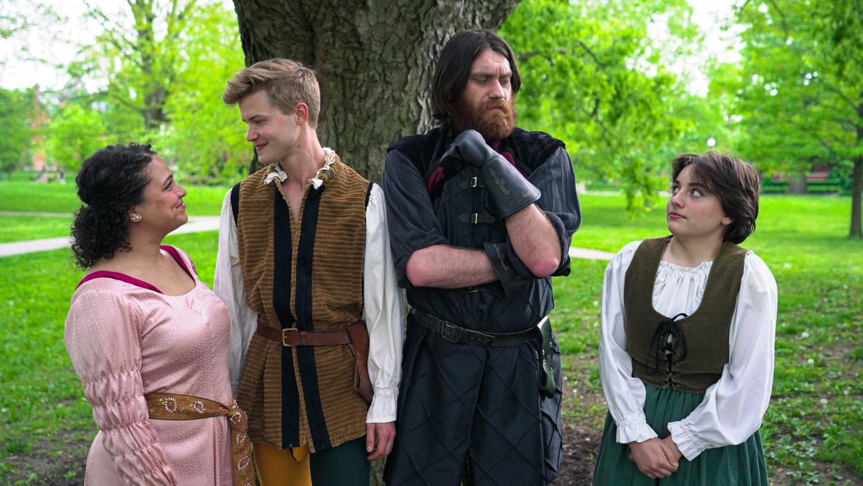 Left to right: Adrianna Quiñones (as Marian), with Robbie Davidson (as Robin Hood), Sean Taylor and Cosette Payne in the Actors’ Theatre of Columbus production of "Robin Hood."