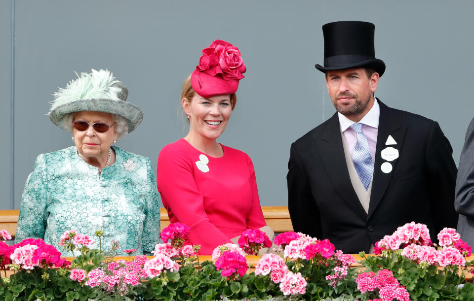 Queen Elizabeth II, Autumn Phillips and Peter Phillips attend day 5 of Royal Ascot at Ascot Racecourse on June 23, 2018 in Ascot, England