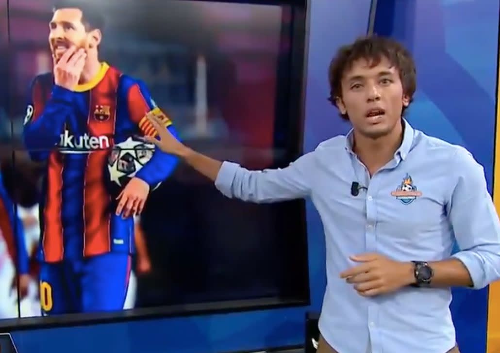 Darío Montero explicando el jaleo que puede montarse con la inscripción de Lionel Messi. (Fuente: Twitter/@elchiringuitotv)