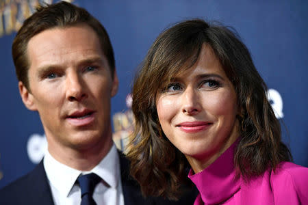 Benedict Cumberbatch poses with his wife Sophie Hunter as he arrives at the launch event of "Doctor Strange" at Westminster Abbey in London, Britain October 24, 2016. REUTERS/Dylan Martinez