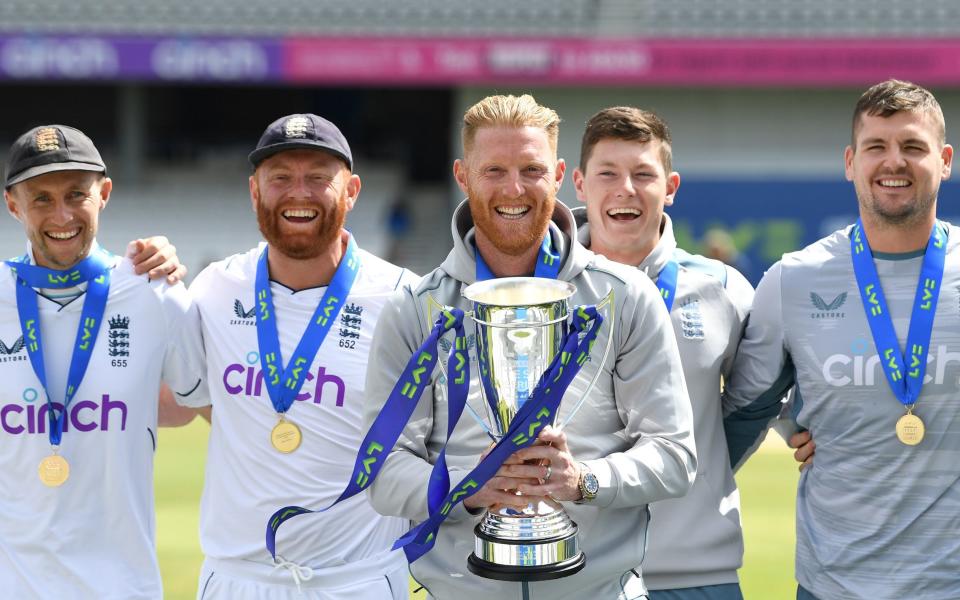 England captain Ben Stokes celebrates the series victory over New Zealand - GETTY IMAGES