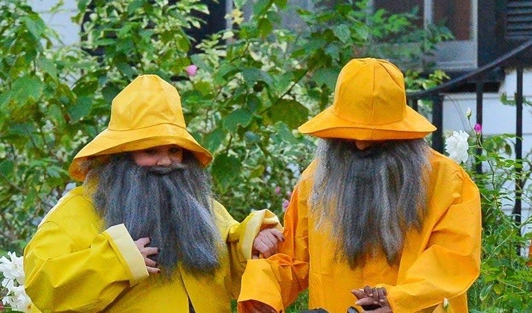 Melissa McCarthy and Sandra Bullock dressed as fishermen