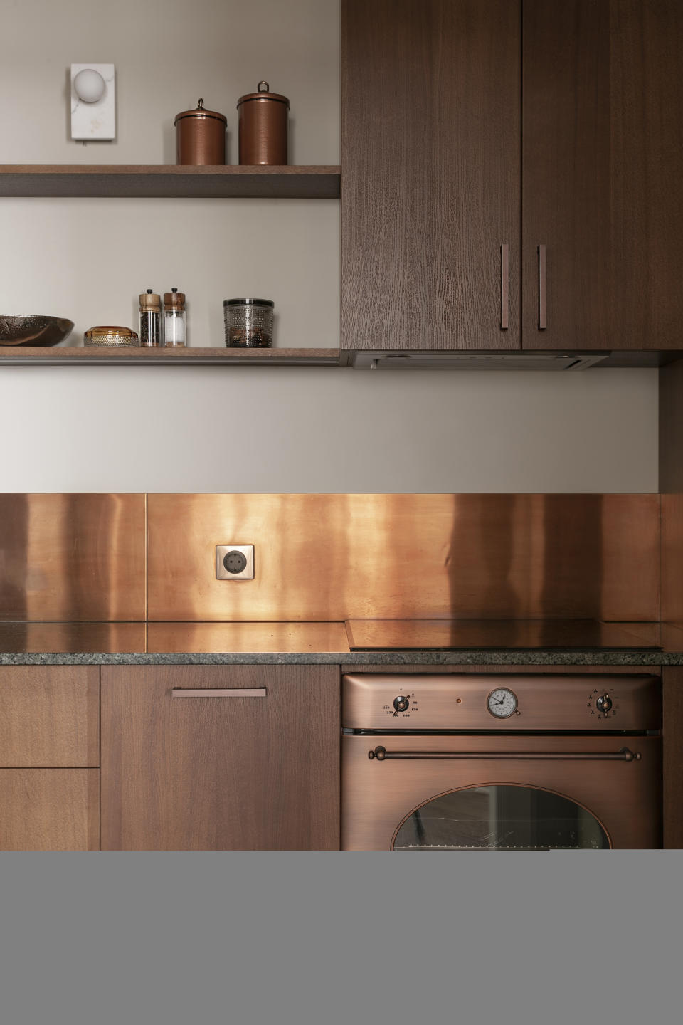 Bronze and dark wood custom kitchen