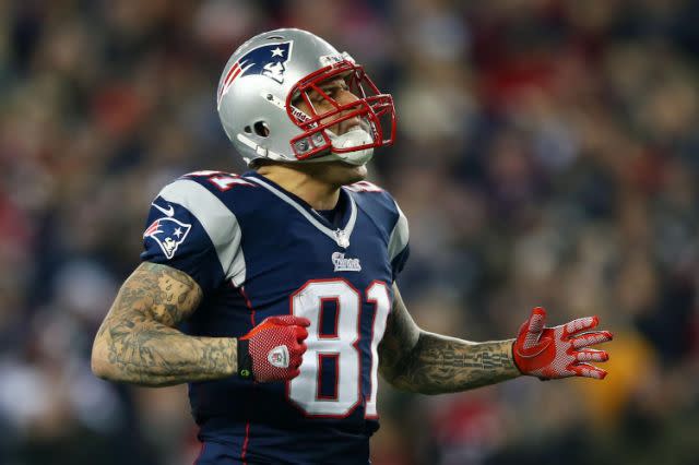 Hernandez during his time with the Patriots. Source: Getty