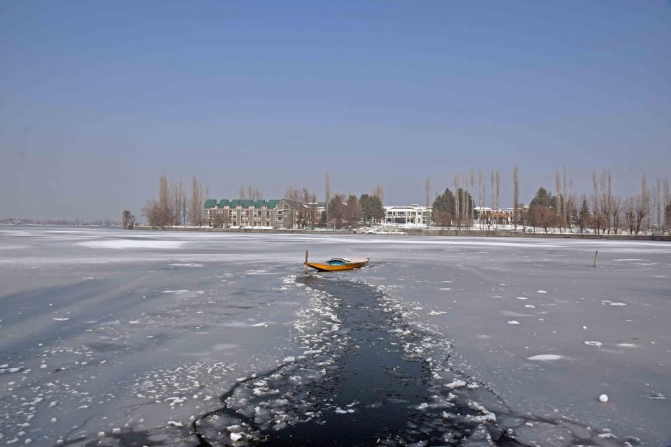 A view of the frozen Dal Lake on Wednesday, 13 January.