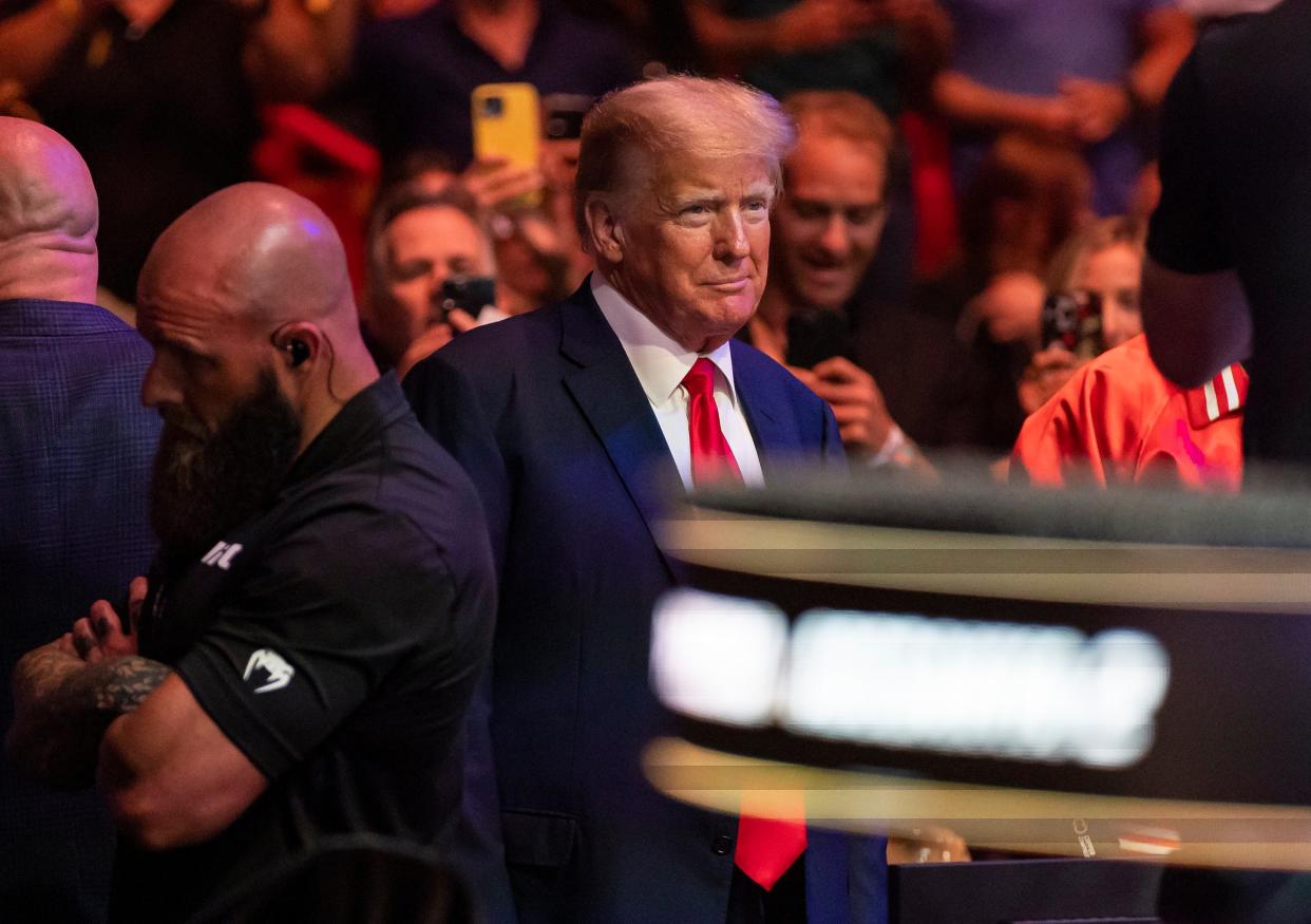 Former President Donald Trump took in the action at UFC 287. (AP)