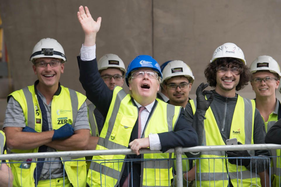 Conservative Party leadership candidate Boris Johnson during a visit to construction work for the expansion of Terminal Two at Manchester Airport.