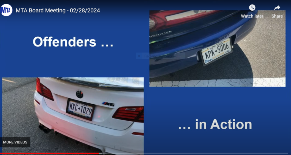 At a Metropolitan Transportation Authority board meeting in February, officials displayed the license plates of drivers caught trying to evade MTA tolls.