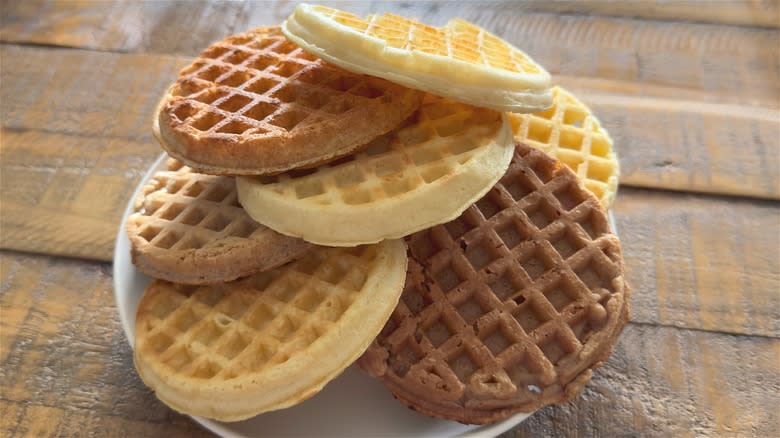 Stack of waffles on plate