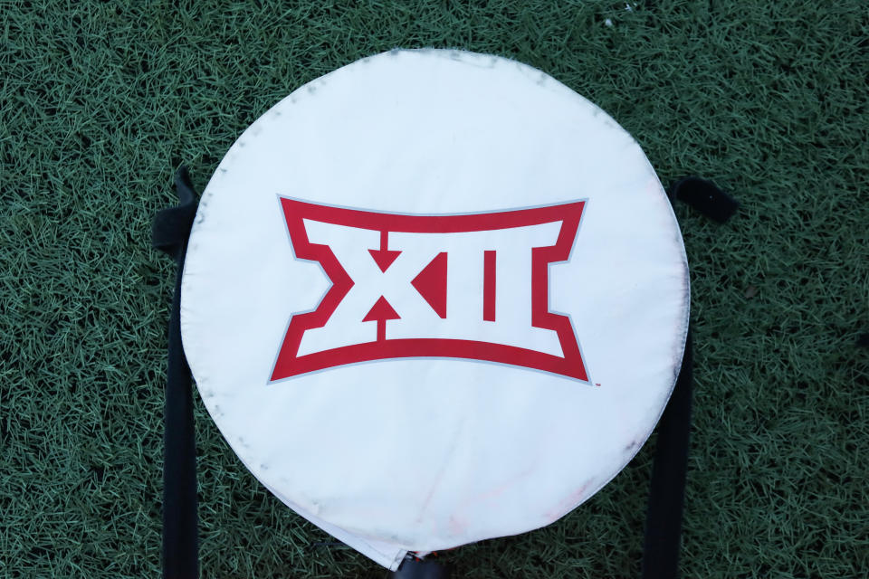 LAWRENCE, KS - OCTOBER 31: A view of the Big 12 logo before a football game between the Iowa State Cyclones and Kansas Jayhawks on October 31, 2020 at Memorial Stadium in Lawrence, KS.  (Photo by Scott Winters/Icon Sportswire via Getty Images)