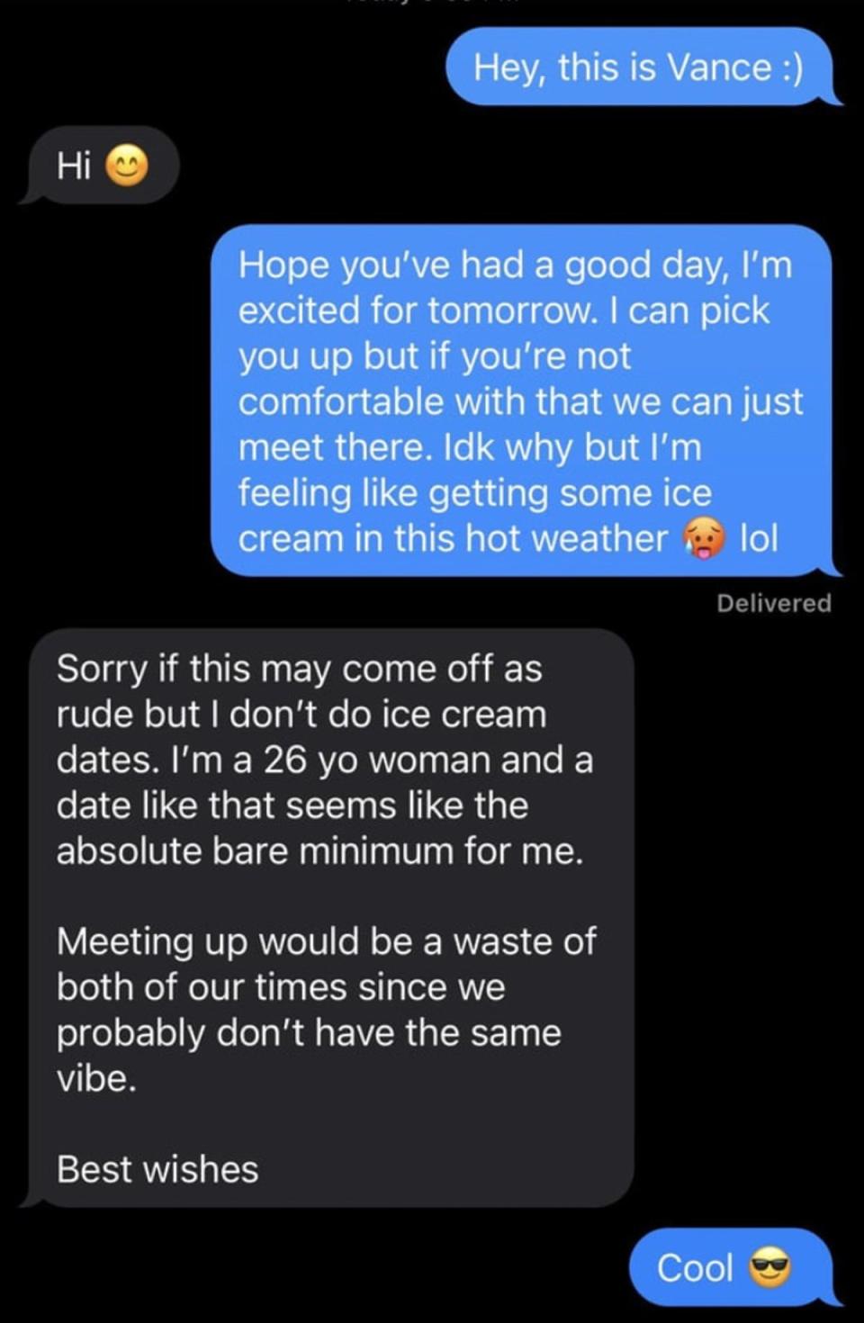 The ‘ice cream date’ text exchange that went viral this month (Twitter)