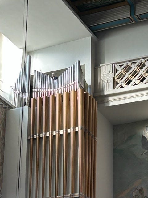 Skeleton on organ at Oslo City Hall in Norway