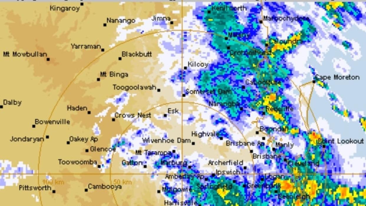 Rainfall radar for the south east coast of Queensland. Picture: BoM