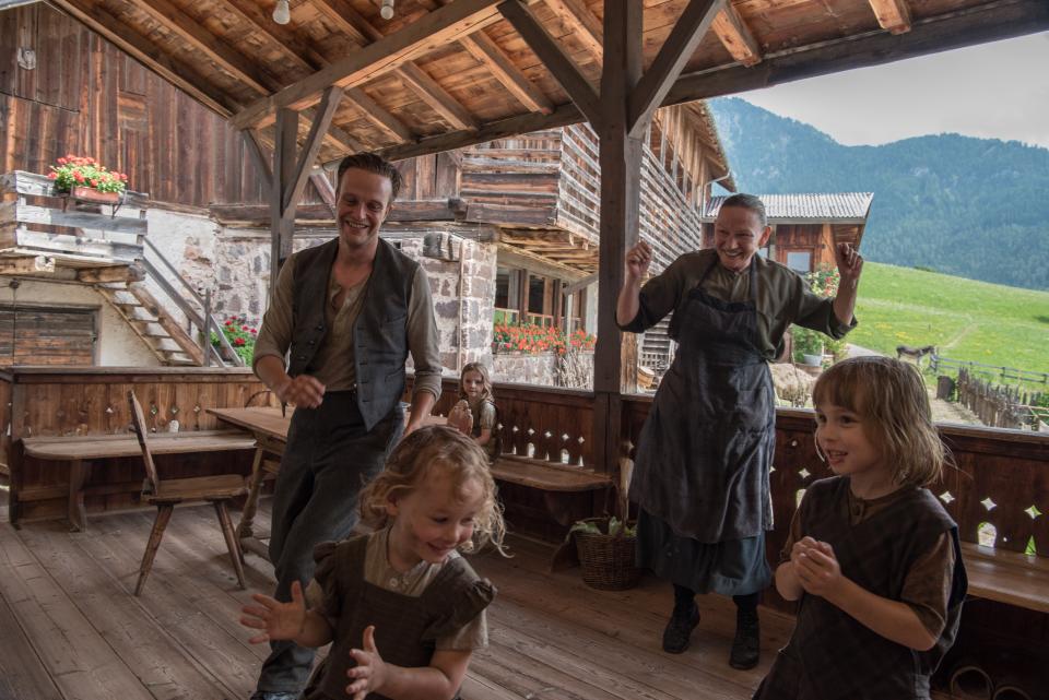 Jägerstätter with his mother and daughters at home in Radegund, in a scene from A Hidden Life.