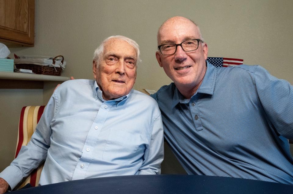 Filmmaker Ted Green (right) with Carl Erskine at Primrose Retirement Community in Anderson Friday, Aug. 5, 2022.