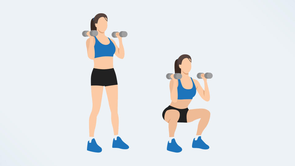 an illustration of a woman doing dumbbell squats