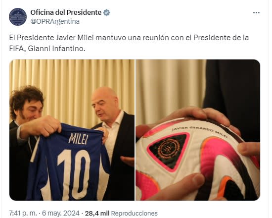 Las fotos de Javier Milei con el presidente de la FIFA Gianni Infantino