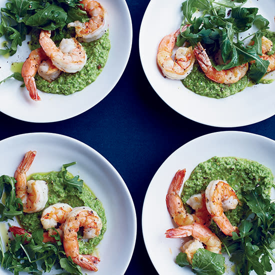 April 23: Pan-Fried Shrimp with Lemony Pea Pesto