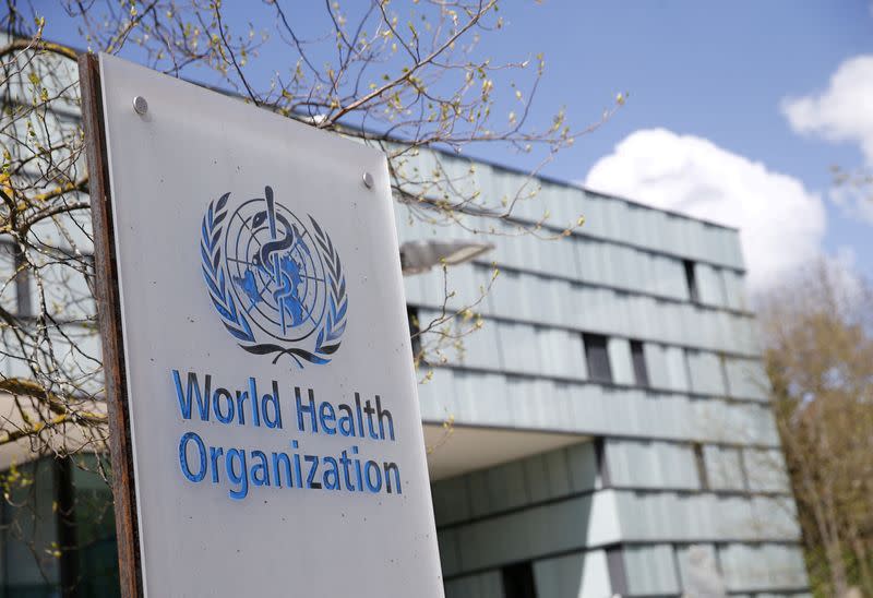 FILE PHOTO: A logo is pictured outside a building of the WHO in Geneva