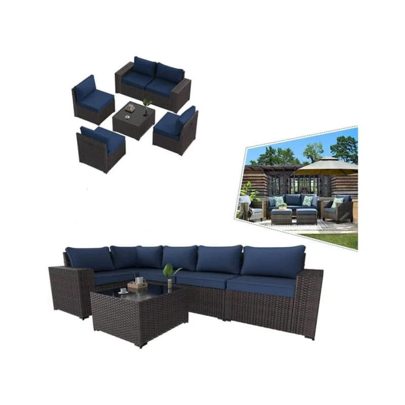 Gotland Sectional Rattan Wicker Sofa Set, 6-Piece