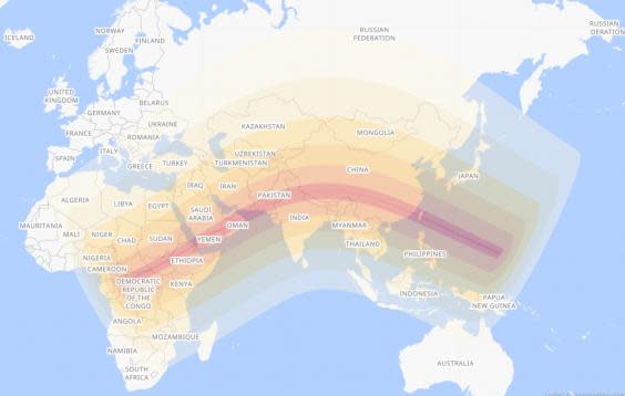 The path of the annular solar eclipse on 21 June 2020 (Timeanddate.com)