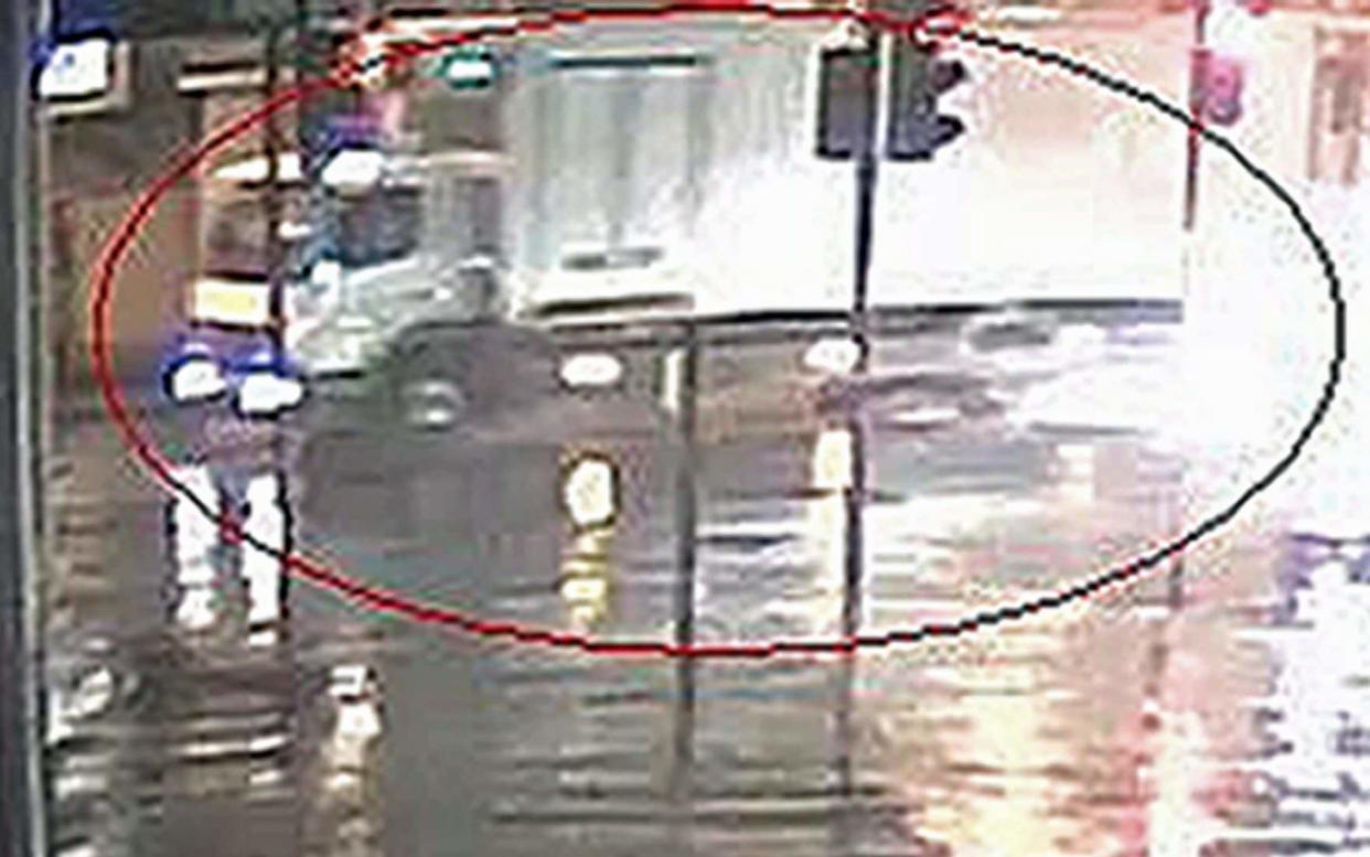 A CCTV still image shows a white lorry that is believed to have been the second vehicle involved in the collision - PA