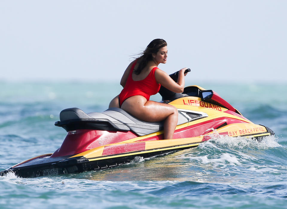 Blonde Nude Beach Sports - Ashley Graham Sports Sexy Red One-Piece For 'Baywatch'-Inspired Photo Shoot  -- See the Pics!