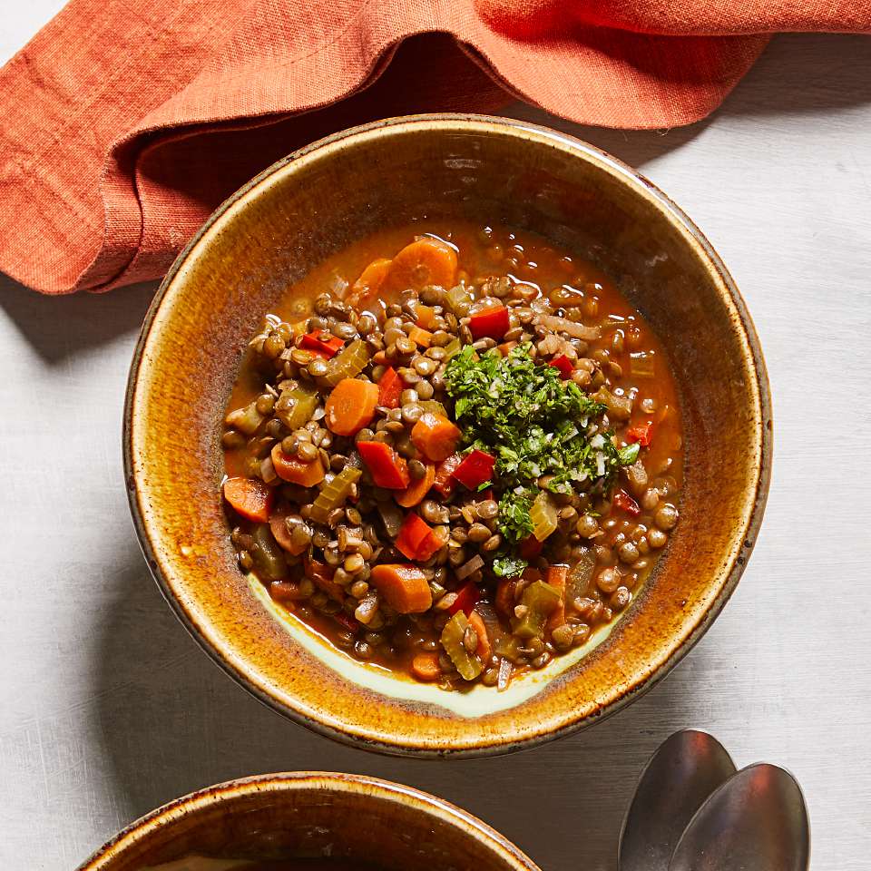 Chilean Lentil Stew with Salsa Verde