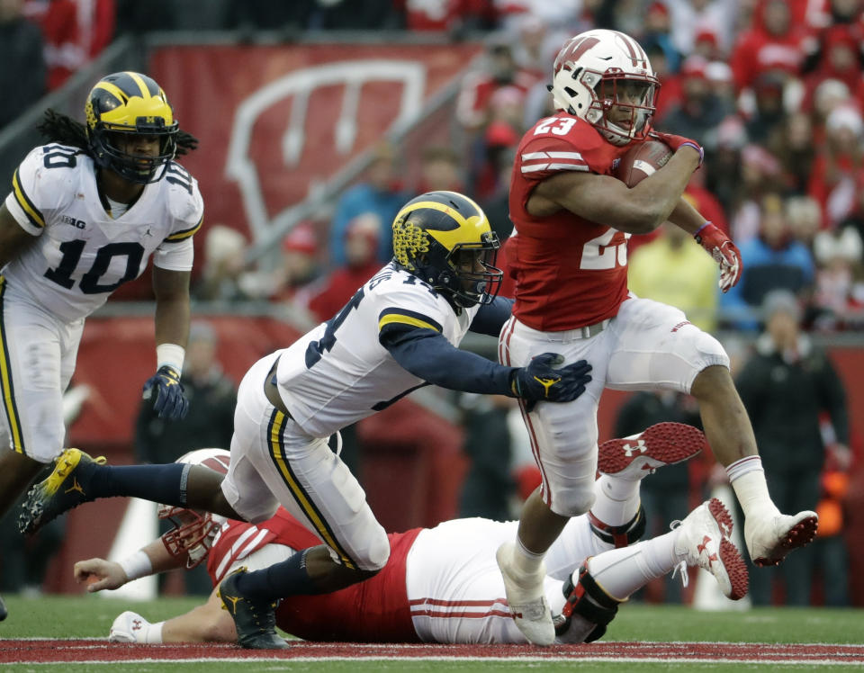 Wisconsin’s Jonathan Taylor is third in the country in rushing. (AP Photo/Morry Gash, File)