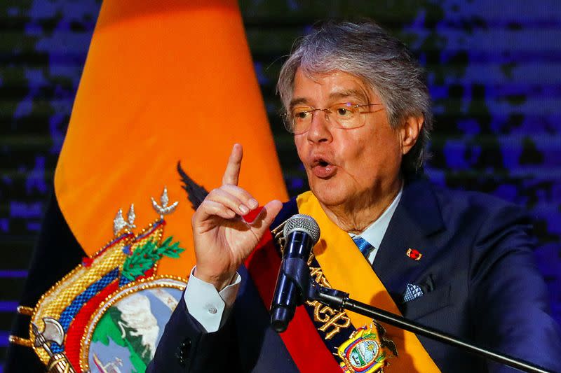 Ecuador's President Guillermo Lasso gives his annual report to the nation, in Quito