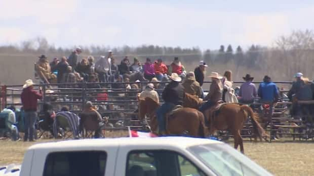 Hundreds attended a rodeo near Bowden, Alta., over the weekend in defiance of public health restrictions, despite surging COVID-19 cases. (Justin Pennell/CBC - image credit)