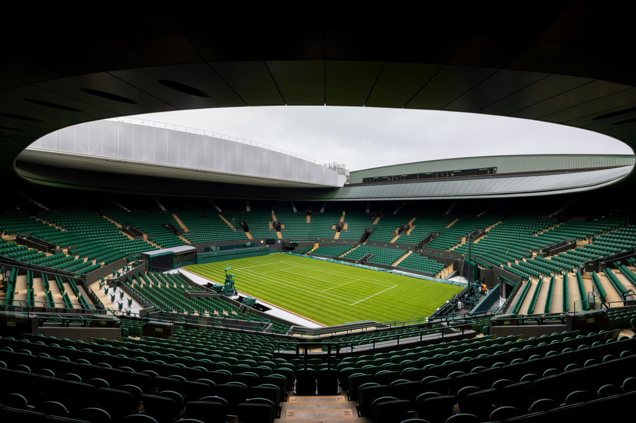 LONDON, ENGLAND - JUNE 27: A general view of No.1 court ahead of The Championships - Wimbledon 2021 at All England Lawn Tennis and Croquet Club on June 27, 2021 in London, England. (Photo by AELTC/Pool/Getty Images)