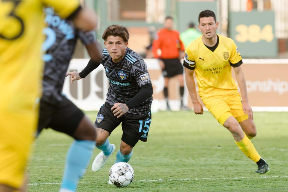 Locomotive's Diego Luna (15) at their home opener against New Mexico United Saturday, March 19, 2022, at Southwest Univerity Park in El Paso, Texas.