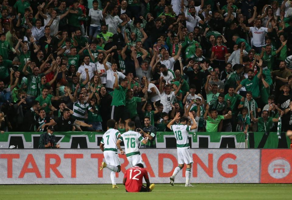 Karim Ansarifard celebrates after scoring Omonia’s opener (Reuters)