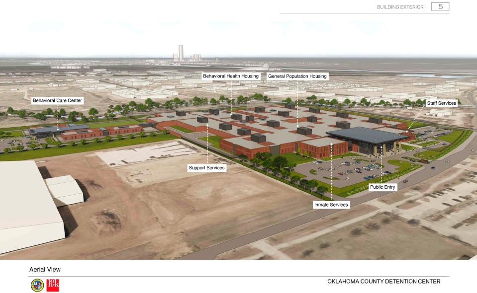 This image tags different areas of the proposed jail that show what functions specific portions of the building will fulfill.