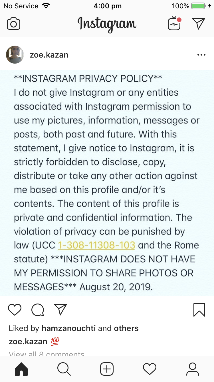 Zoe Kazan posts to Instagram to stop them using her photos. Source: Instagram