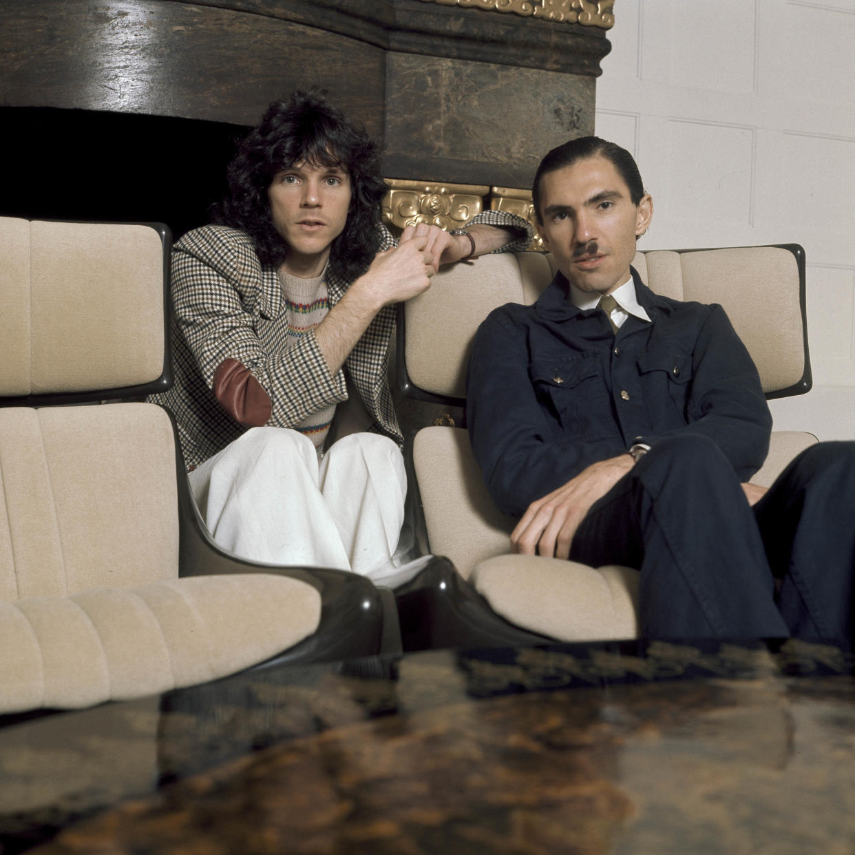 COPENHAGEN, DENMARK - Russell and Ron Mael from Sparks posed in Copenhagen, Denmark in 1975 (Photo by Jorgen Angel/Redferns)  