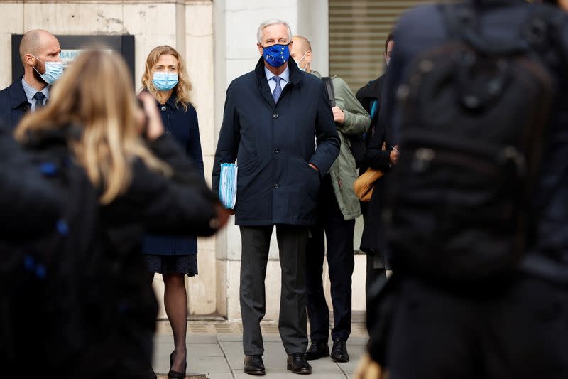 European Union's Brexit negotiator Michel Barnier arrives at 1VS conference centre ahead of Brexit negotiations in London